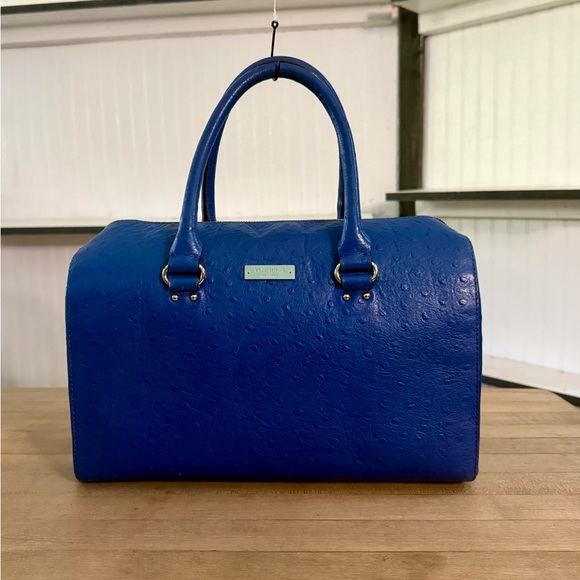 Kate Spade BlueEmbossed Leather Ostrich Satchel Handbag